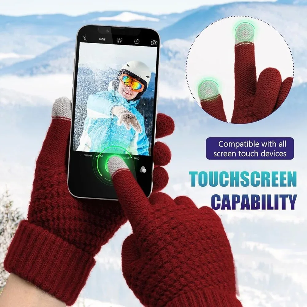 Women's 4 Pack Black Grey Blue Red Winter Gloves Warm Soft Touchscreen Winter